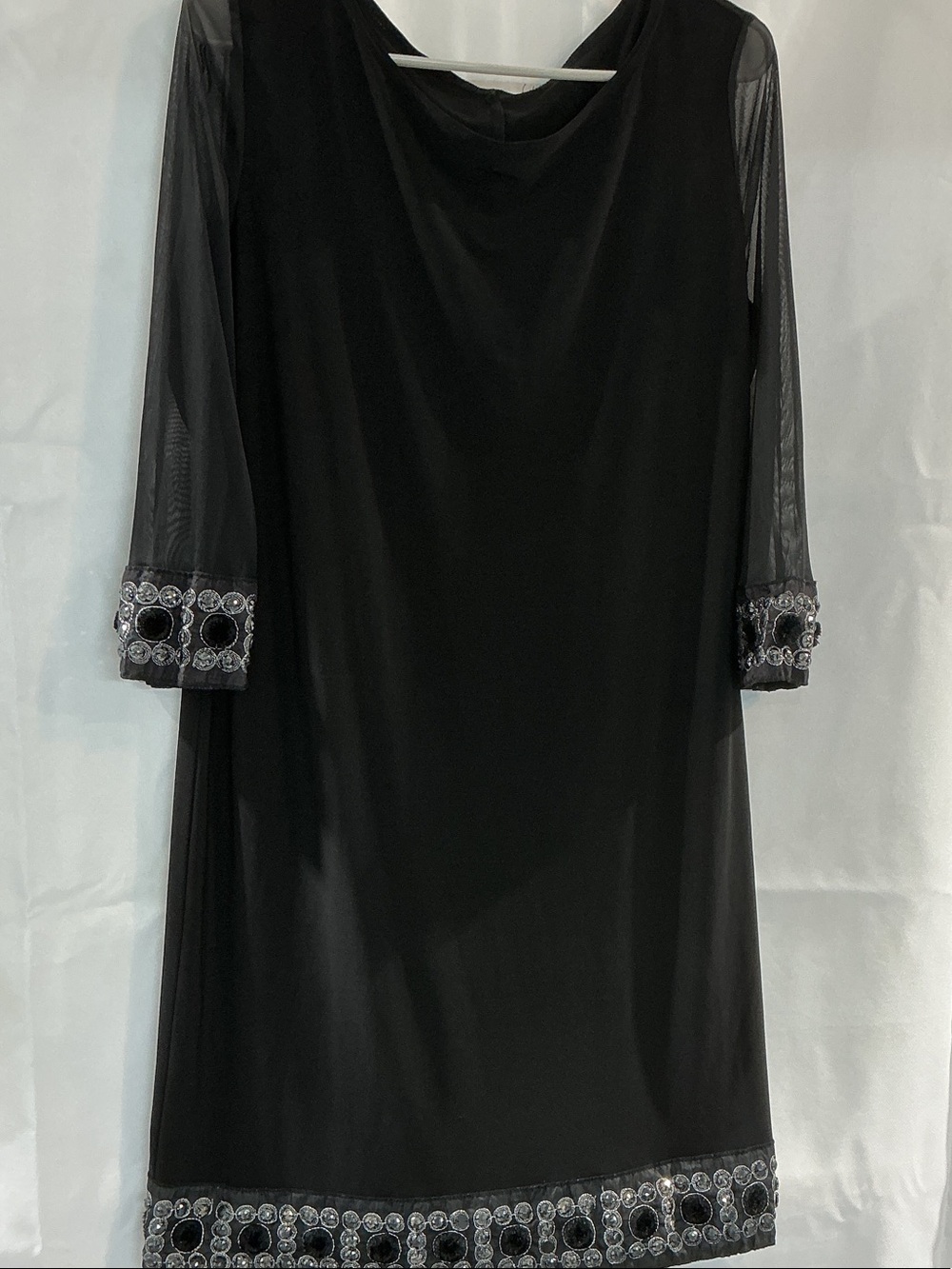 SHEIN Black Long Sleeve Embellished Mesh Trim Dress